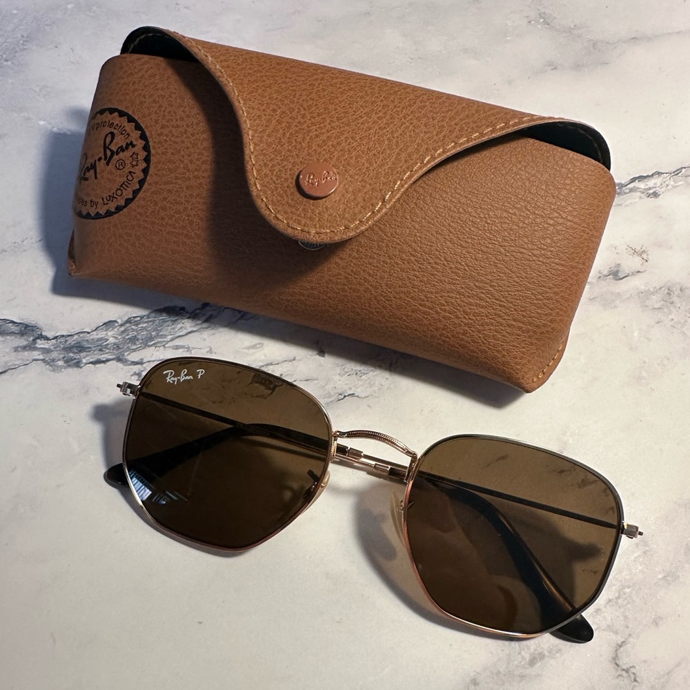Polarized Brown Rayban Hexagonal Flat Sunglasses - image 1